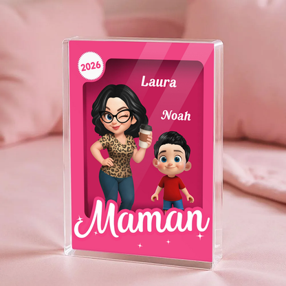 Bloc en acrylique personnalisé avec une femme et 1 à 5 enfants – Cadeau pour maman et mamie