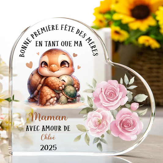 Cœur en acrylique personnalisé avec motif animal – Cadeau pour la Fête des Mères
