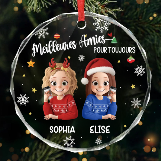 Décoration en verre personnalisée « Meilleures amies » – Décoration de Noël