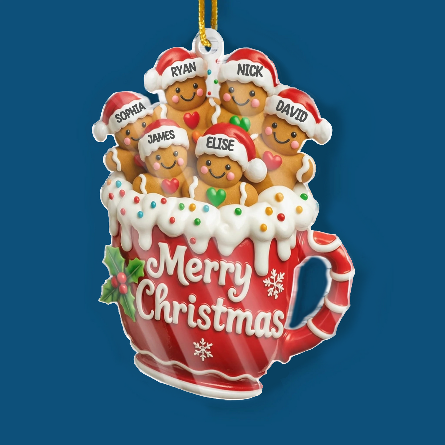 Bonhomme en pain d'épices Orement de Noël en acrylique avec nom et texte