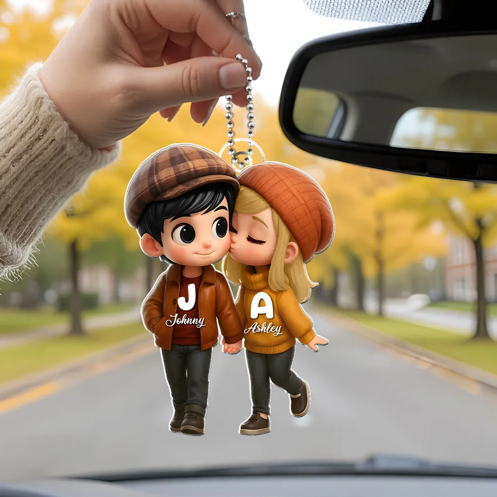 Couple d’automne – Porte-clés en acrylique personnalisé avec prénoms, cadeau pour couple