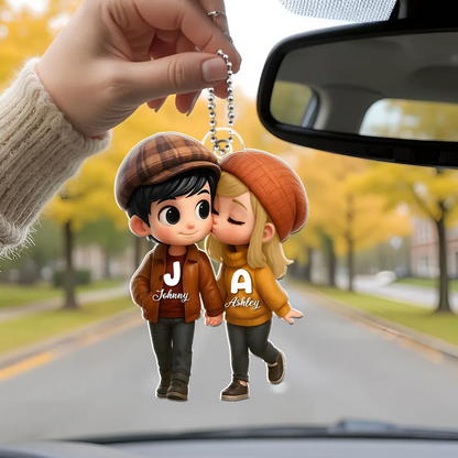 Couple d’automne – Porte-clés en acrylique personnalisé avec prénoms, cadeau pour couple