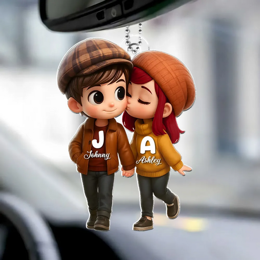 Couple d’automne – Porte-clés en acrylique personnalisé avec prénoms, cadeau pour couple