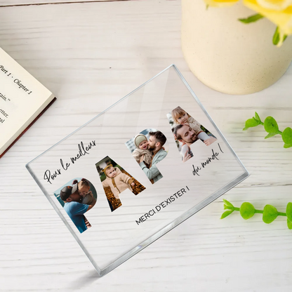 Bloc en acrylique avec photos et texte « Pour le meilleur papa du monde » – Cadeau pour père