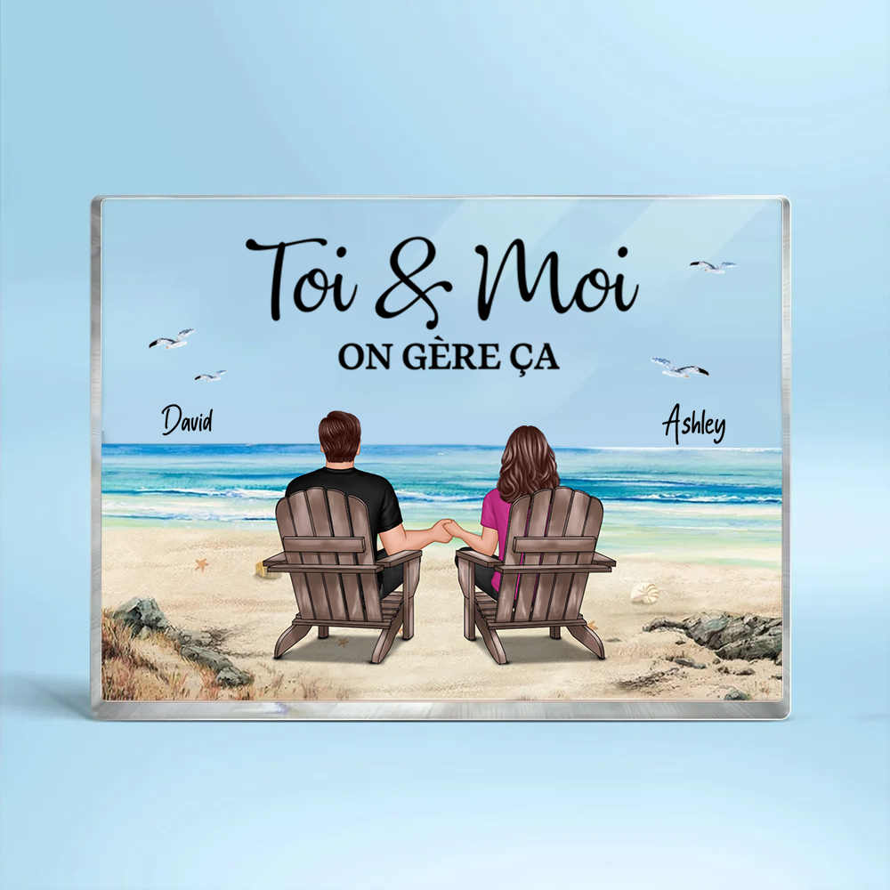 Couple au bord de la mer - Bloc acrylique avec 2 personnes et texte Cadeau pour couple