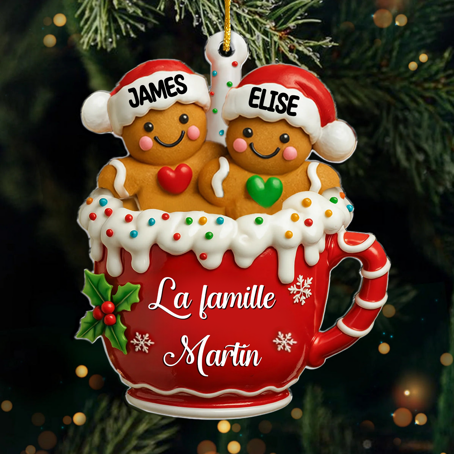 Bonhomme en pain d'épices Orement de Noël en acrylique avec nom et texte