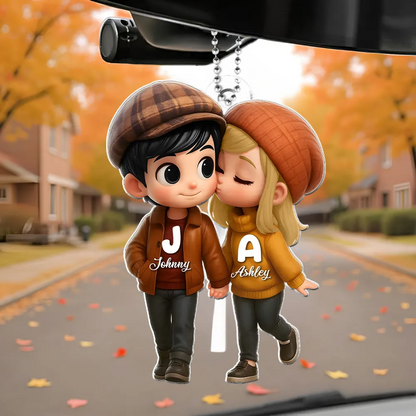 Couple d’automne – Porte-clés en acrylique personnalisé avec prénoms, cadeau pour couple