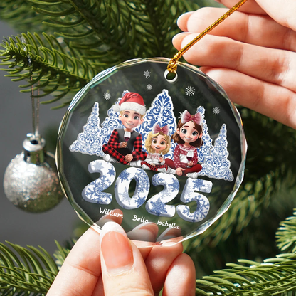 2025 Famille - Orement personnalisée en verre pour Noël avec parents et enfants