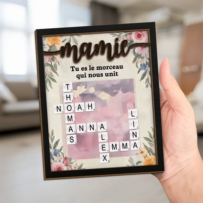 Plaque en bois personnalisée avec mots croisés
