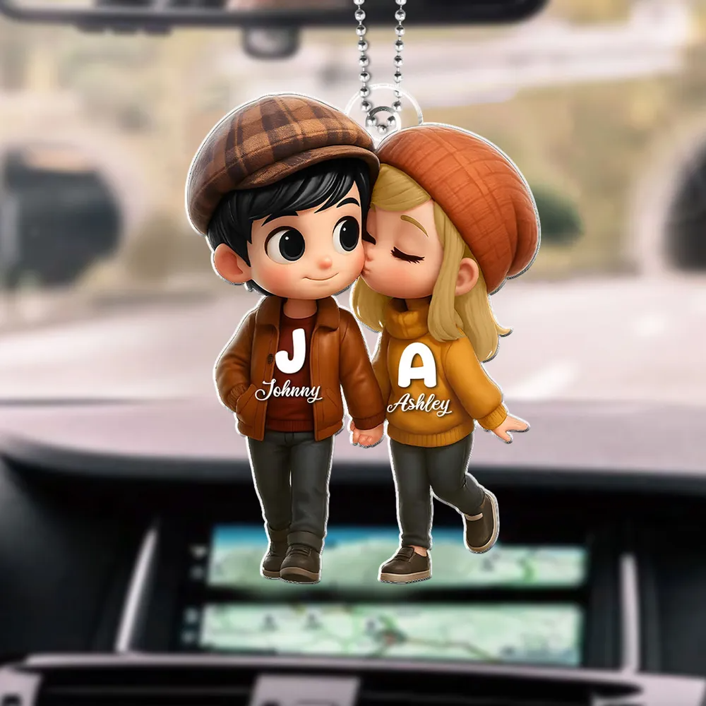 Couple d’automne – Porte-clés en acrylique personnalisé avec prénoms, cadeau pour couple