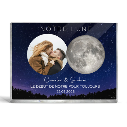 Notre bloc acrylique personnalisé avec phase lunaire et photo, cadeau pour couple