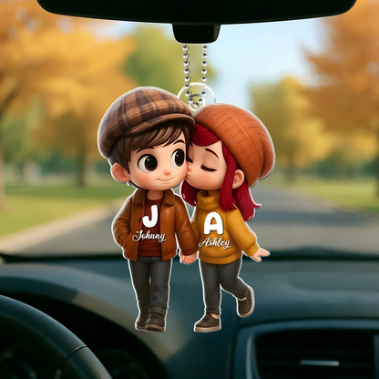 Couple d’automne – Porte-clés en acrylique personnalisé avec prénoms, cadeau pour couple