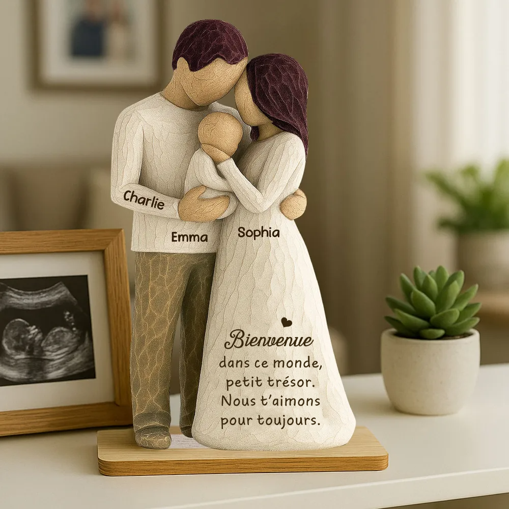 Parents avec bébé – Décoration en bois personnalisé avec gravure – Cadeau pour jeune papa et maman