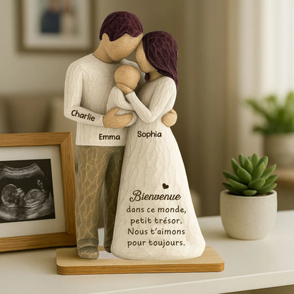 Parents avec bébé – Décoration en bois personnalisé avec gravure – Cadeau pour jeune papa et maman