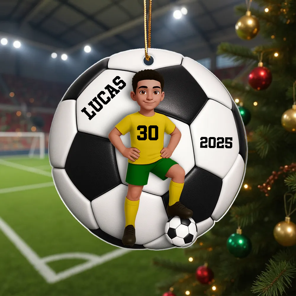 Pendentif en acrylique personnalisé avec enfant footballeur – Cadeau pour garçon et fille de football