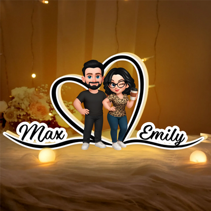 Boîte lumineuse LED personnalisée avec couple et noms Cadeau pour couple