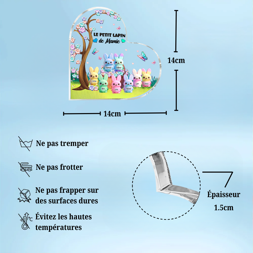 Petit Lapin – Cœur en acrylique cadeau pour mamie et maman