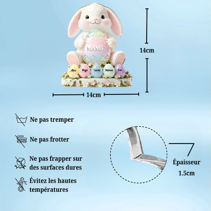 Lapin de Pâques Mamie – Bloc en acrylique personnalisé avec prénoms – Décoration de Pâques, cadeau pour mamie