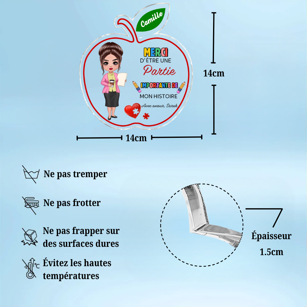 Plaque acrylique avec motif pomme – Cadeau pour enseignante