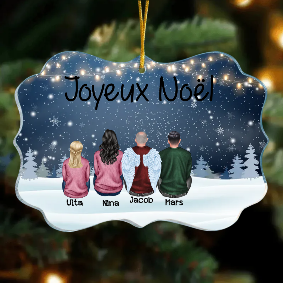 Lumières colorées Neige Famille Décorations de Noël Pendentifs personnalisés en acrylique