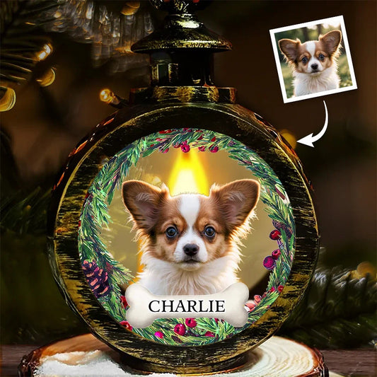 Ornements de lanterne à bougie avec photo pour animaux de compagnie
