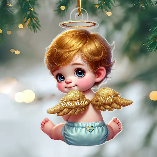 Ange pendentif acrylique pour bébé avec nom