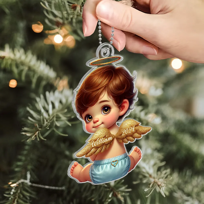Ange pendentif acrylique pour bébé avec nom
