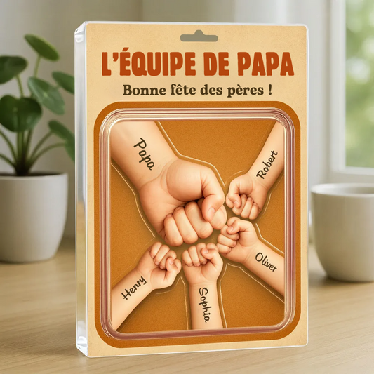 Poing en avant – Plaque en acrylique personnalisée avec prénom pour papa et papy