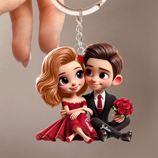 Couple – Porte-clés en acrylique avec noms, cadeau pour couple