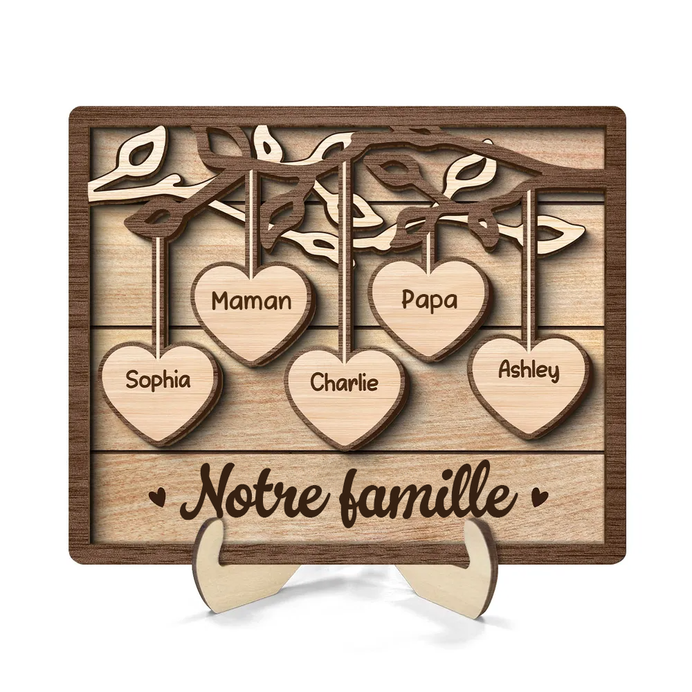 Arbre de famille – Plaque en bois personnalisée avec 2 à 13 prénoms, cadeau pour la famille