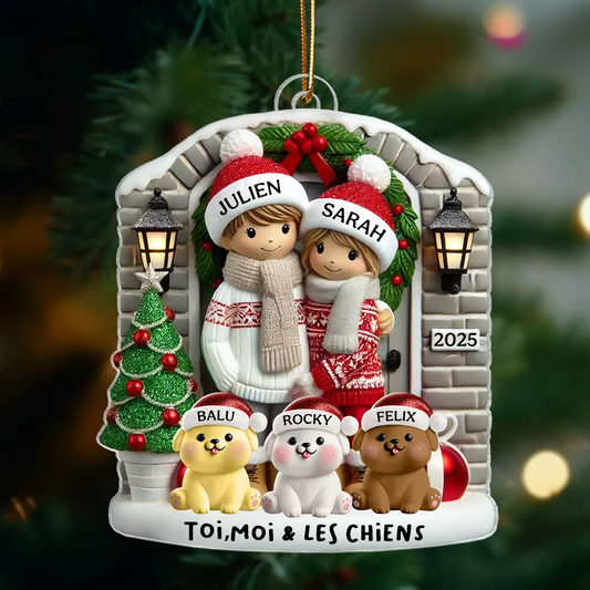 Ornement de Noël personnalisé pour couple avec animal de compagnie en option (chien ou chat)