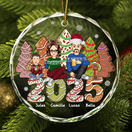 2025 Famille Gâteau & Arbres à biscuits Décoration de Noël personnalisée en verre pour sapin de Noël avec parents, enfants et animaux domestiques