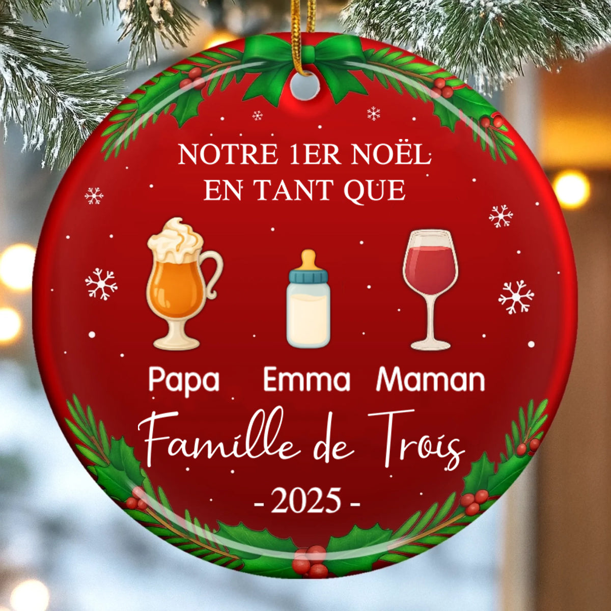Orement personnalisée en céramique « Notre 1er Noël en famille à... » Décoration pour sapin de Noël