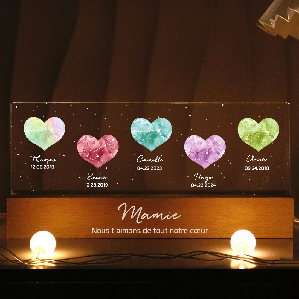 Pierre de naissance et signe astrologique - Veilleuse LED personnalisée pour maman, grand-mère et couple