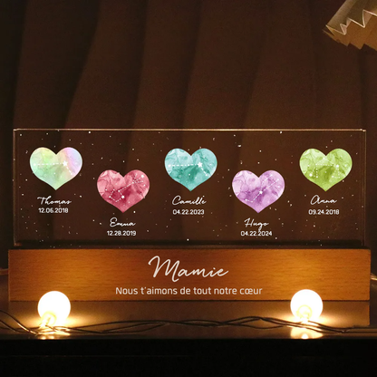 Pierre de naissance et signe astrologique - Veilleuse LED personnalisée pour maman, grand-mère et couple