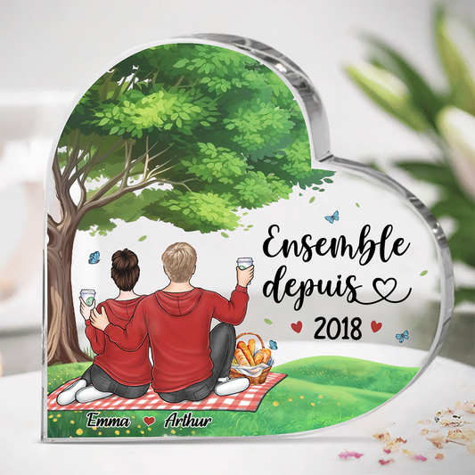 Cœur en acrylique « Ensemble depuis… » avec thème pique-nique – Cadeau pour couple