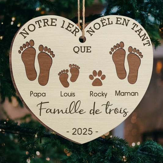 Notre Premier Noël en Famille de ... – Ornement en Bois Personnalisé avec Empreintes