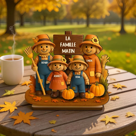 Épouvantails et citrouilles – Plaque en bois personnalisée pour la famille