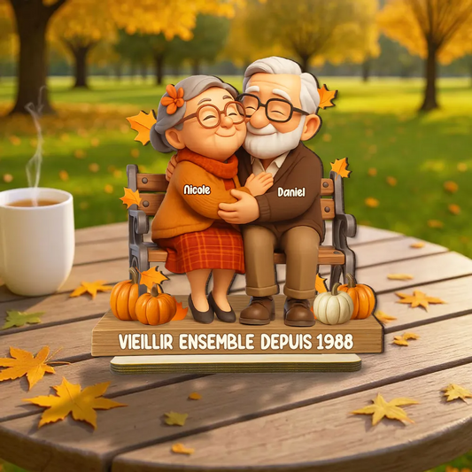 Plaque en bois personnalisée pour couple âgé avec noms et texte