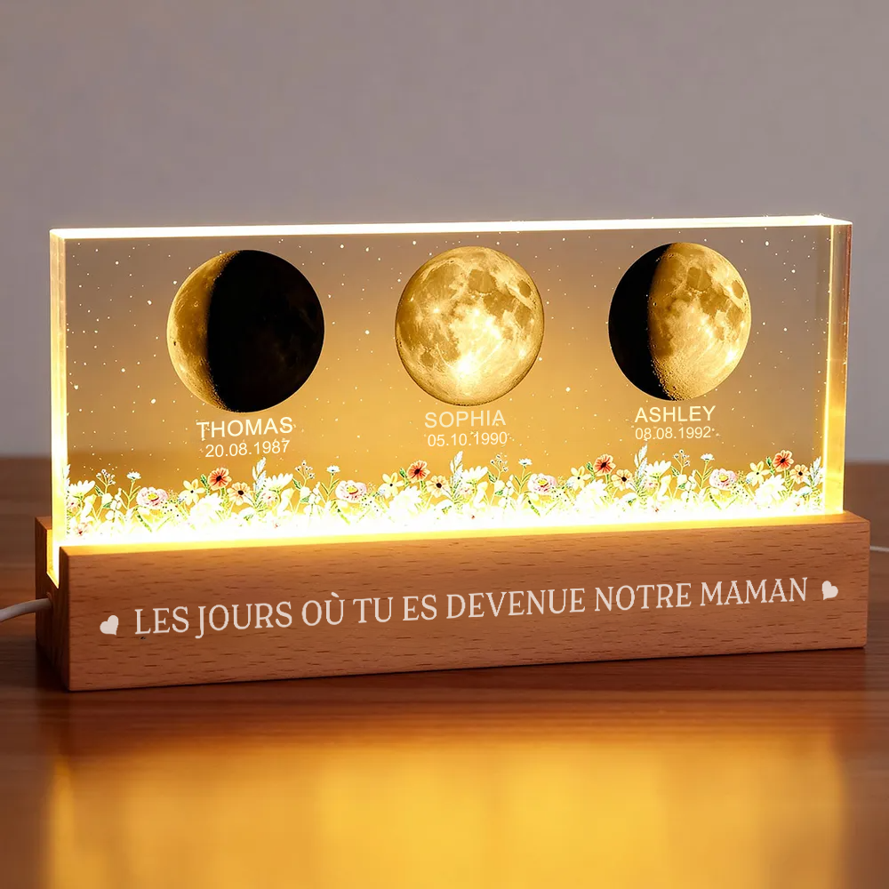 Veilleuse LED personnalisée avec phases lunaires pour maman et grand-mère