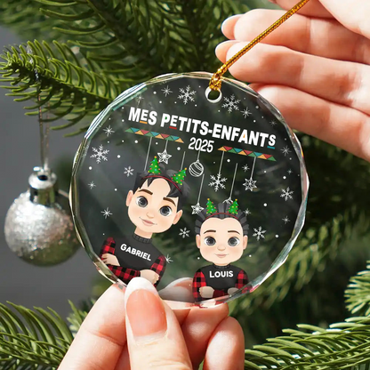 Pendentif en verre personnalisé avec 1 à 10 enfants Décoration de Noël pour grand-mère et grand-père