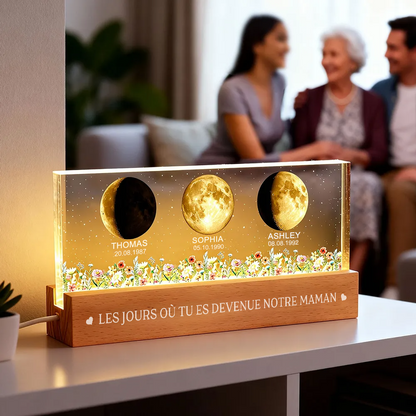 Veilleuse LED personnalisée avec phases lunaires pour maman et grand-mère