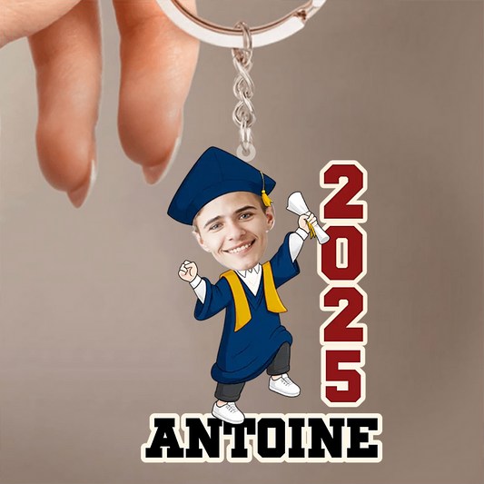 Porte-clés photo personnalisé avec année et prénom pour la remise des diplômes