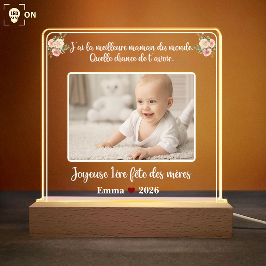 Premier Fête des Mères / Fête des Pères – Veilleuse LED personnalisée avec photo et texte