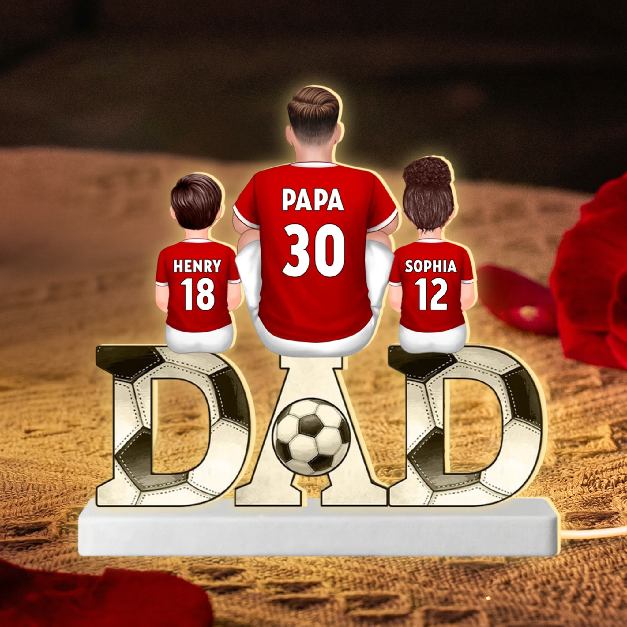 Papa et sa Dream Team – Lampe LED personnalisée football avec prénoms