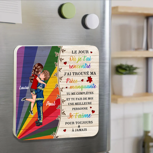 Aimants en acrylique personnalisés « Arc-en-ciel » pour couples