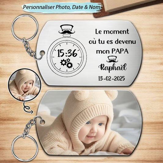 Porte-clés en acier inoxydable avec photo – Cadeau pour la fête des pères