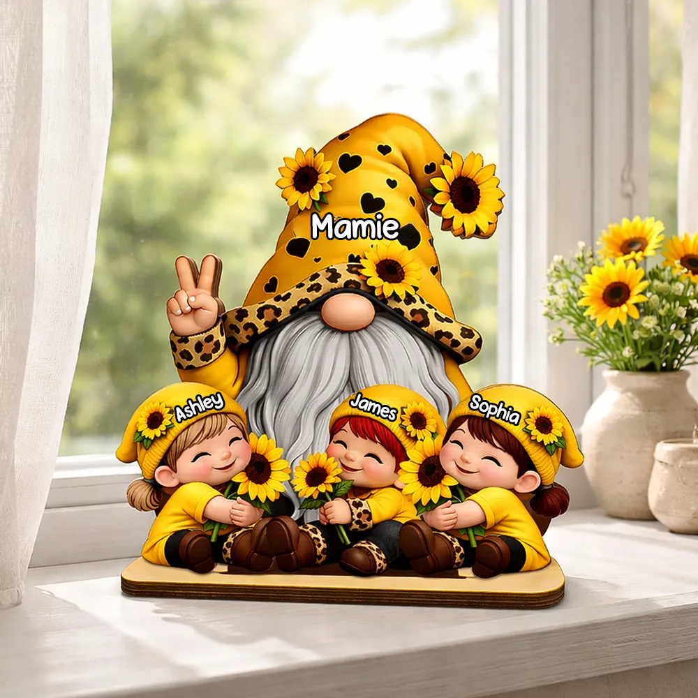 Décoration en bois personnalisé avec mamie et enfants, motif de nain – Cadeau pour mamie