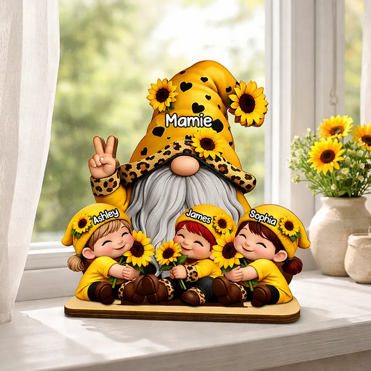 Décoration en bois personnalisé avec mamie et enfants, motif de nain – Cadeau pour mamie