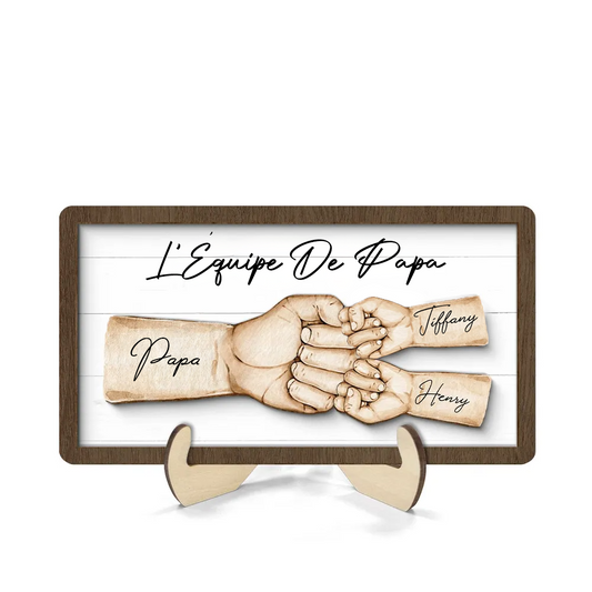 Plaque en bois personnalisée avec poing contre poing – Cadeau pour papa